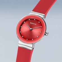Load image into Gallery viewer, Bering Classic Watch with polished silver case and Red Silicon strap
