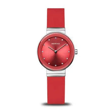 Load image into Gallery viewer, Bering Classic Watch with polished silver case and Red Silicon strap