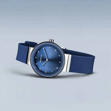Load image into Gallery viewer, Bering Classic Watch with polished silver case and Dark Blue Silicon strap