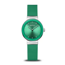 Load image into Gallery viewer, Bering Classic Watch with polished silver case and Green Silicon strap