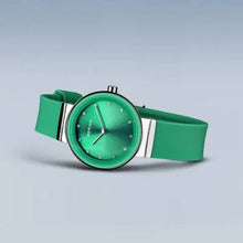 Load image into Gallery viewer, Bering Classic Watch with polished silver case and Green Silicon strap
