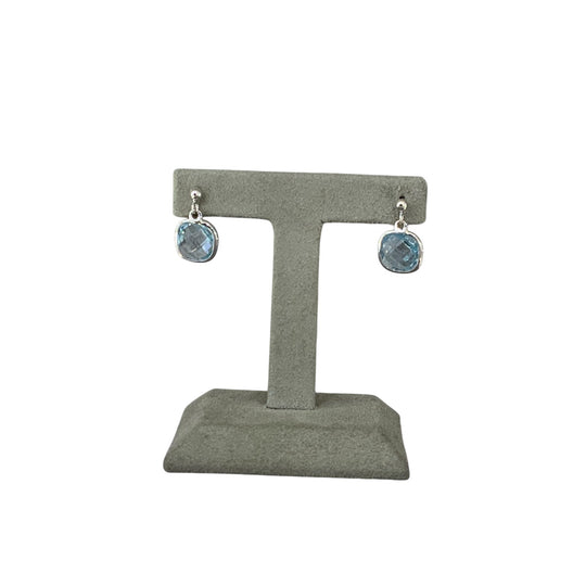 9ct White Gold Cushion Cut Blue Topaz Drop Earrings, view 2