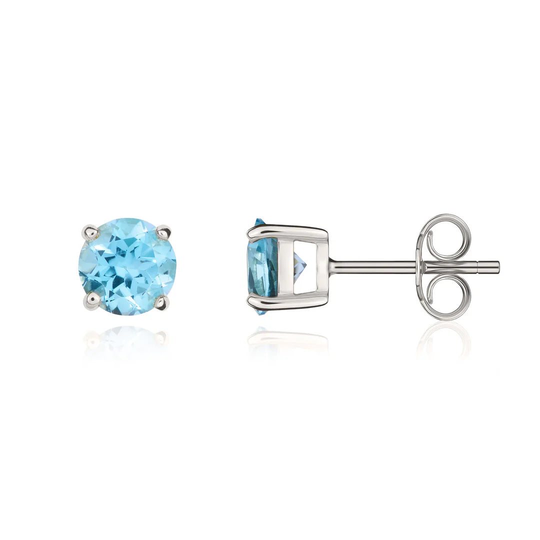 9ct White Gold Round Blue Topaz Claw set Earrings