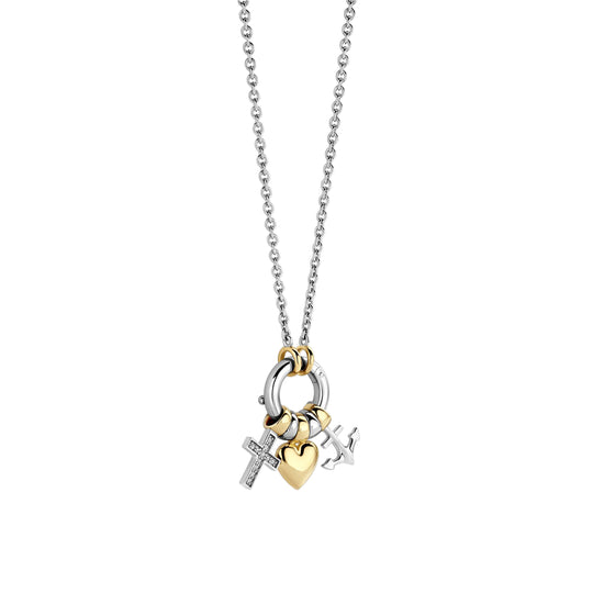 Love Faith Hope Charm Necklace by TI SENTO in Sterling Silver and 18ct Gold Vermeil