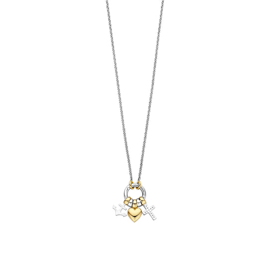 Love Faith Hope Charm Necklace by TI SENTO in Sterling Silver and 18ct Gold Vermeil, view 4