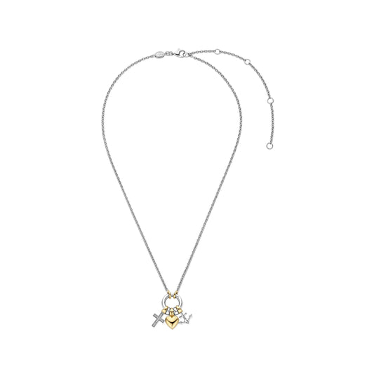 Love Faith Hope Charm Necklace by TI SENTO in Sterling Silver and 18ct Gold Vermeil, view 2