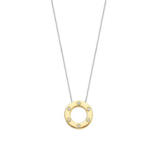 Ti Sento Sterling Silver and 18ct Gold Vermeil Zirconia Circle Necklace