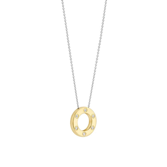 Ti Sento Sterling Silver and 18ct Gold Vermeil Zirconia Circle Necklace, view 2