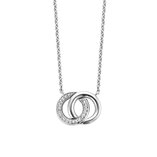 Sterling Silver Cubic Zirconia Double Circle Necklace