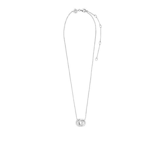 Sterling Silver Cubic Zirconia Double Circle Necklace, view 4