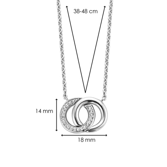 Sterling Silver Cubic Zirconia Double Circle Necklace, view 2