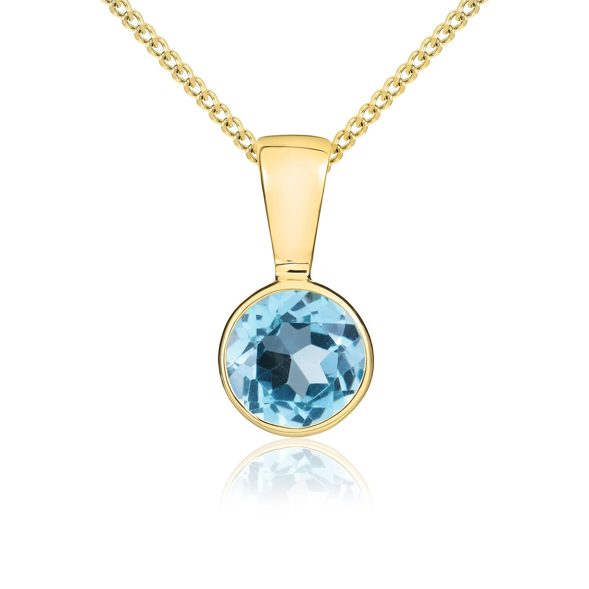 9ct Yellow Gold Round Blue Topaz Rubover set Pendant