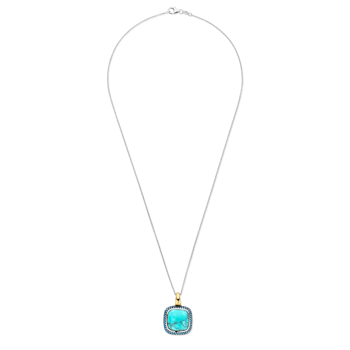 Turquoise & Blue Pavé Pendant Necklace Sterling Silver Gold Vermeil, view 5
