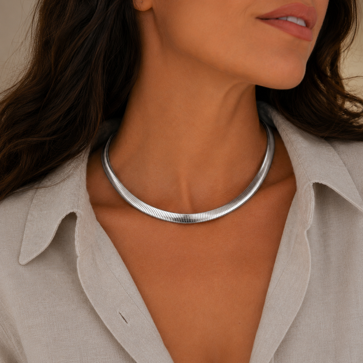 Reversible Gold Vermeil and Sterling Silver Flat Collar Necklace, view 4