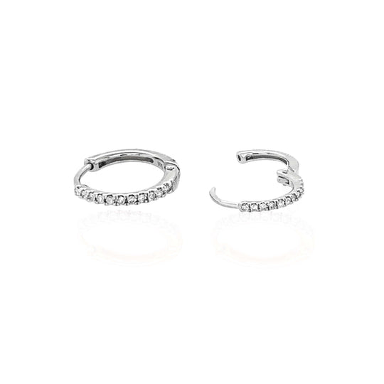 9ct White Gold & Diamond Medium Hoop Earrings, view 3