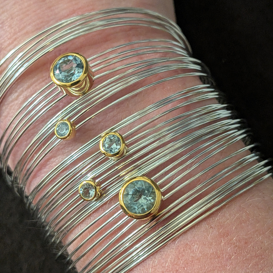 Sterling Silver Slinky Cuff Bangle with Blue Topaz and Gold Vermeil, view 2