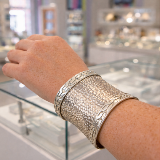 Sterling Silver Hammered Cuff Bangle, view 2