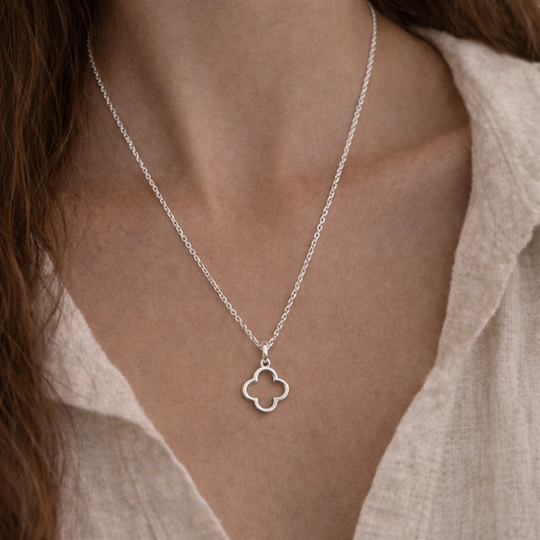Sterling Silver Clover Pendant Necklace, view 2