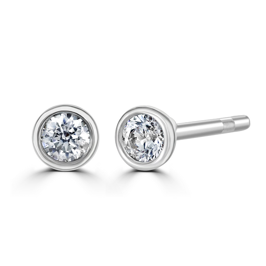 9ct White Gold bezel set Diamond Studs from 0.15ct to 0.50ct