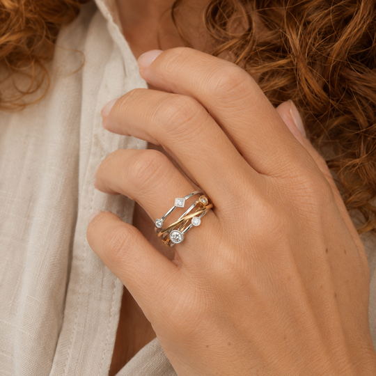 18ct White & Rose Gold and Diamond Ring, view 2