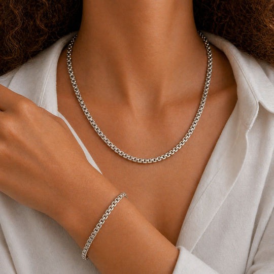 Sterling Silver Box Link Chain Necklace – 44cm, view 3