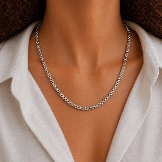 Sterling Silver Box Link Chain Necklace – 44cm, view 2