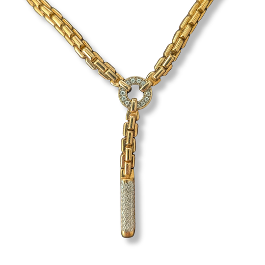 Gold Vermeil Y-Drop Necklace with Cubic Zirconia Detail, view 2