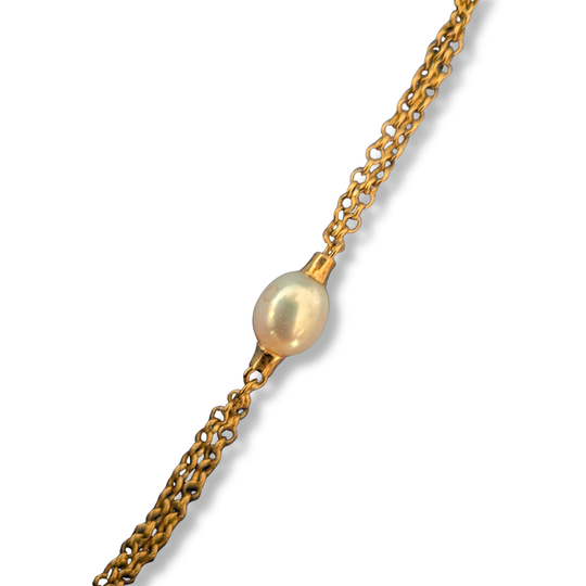 Gold Vermeil Double Chain Necklace with Fixed Pearls, view 2