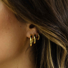 Load image into Gallery viewer, Sterling Silver Vermeil 18mm round Huggie hoop earrings