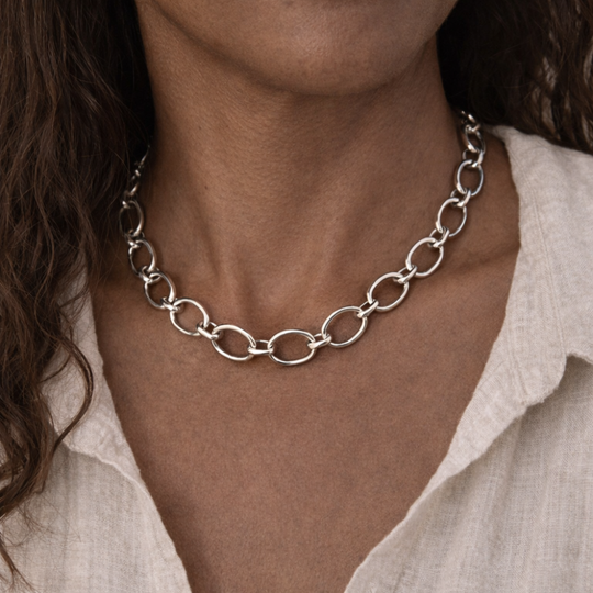Sterling Silver Chunky Oval Link Necklace, view 2