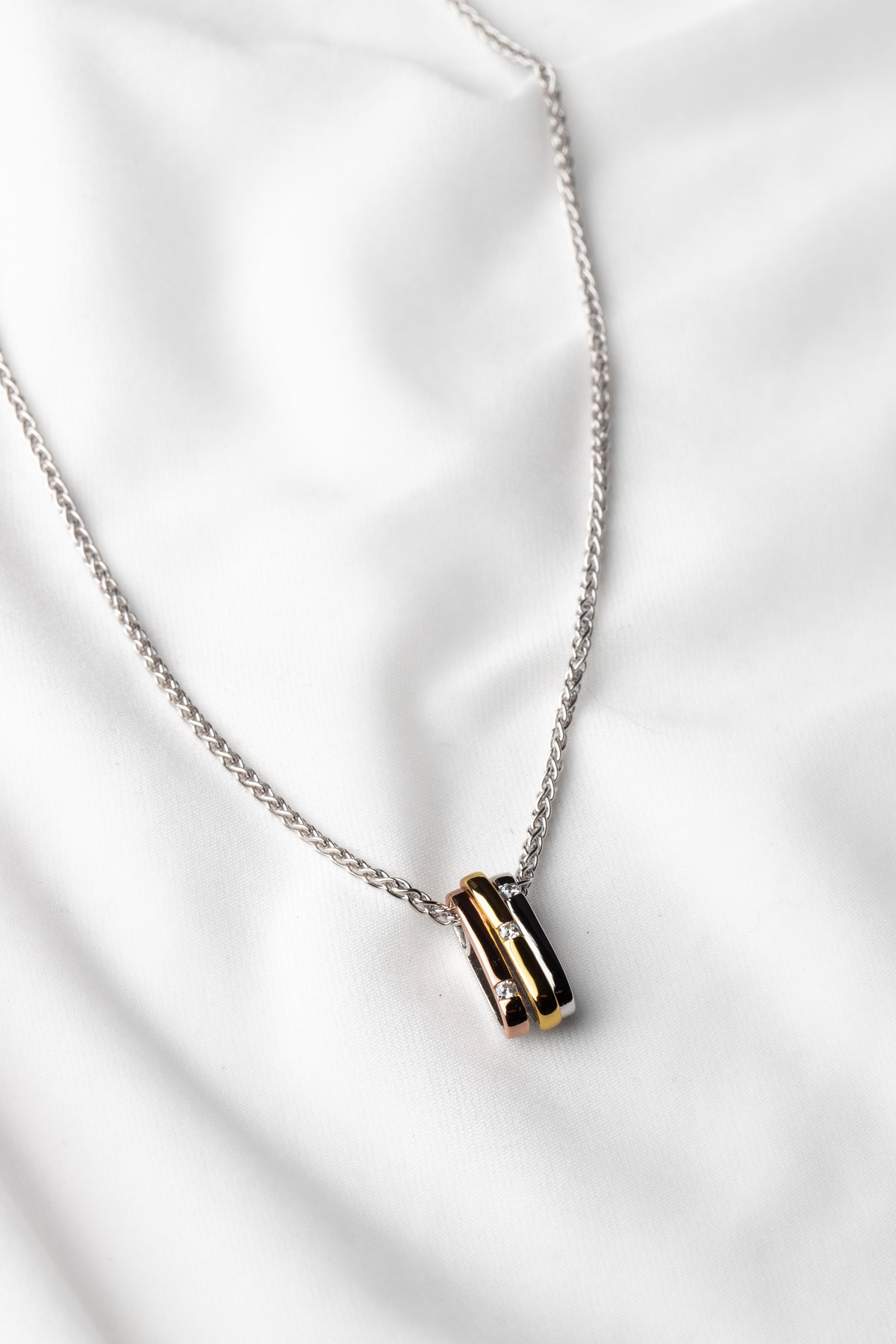 Three-colour Sterling Silver Gold Vermeil Pendant on Chain, view 2