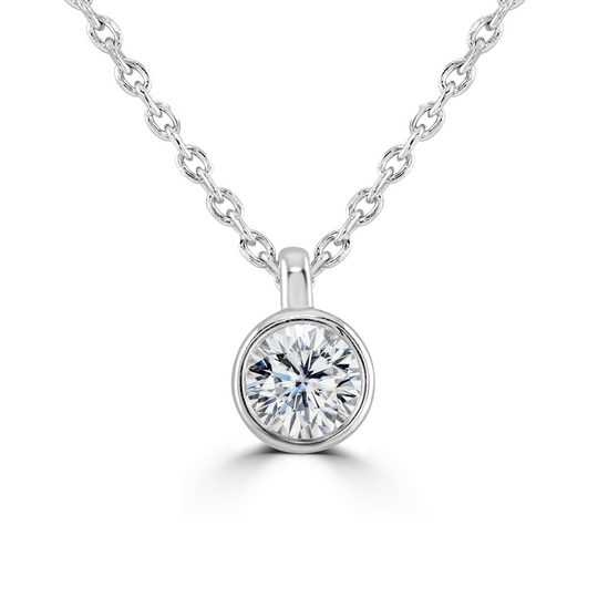 9ct White Gold bezel set Diamond Pendant on chain from 0.15ct to 0.50ct, view 2