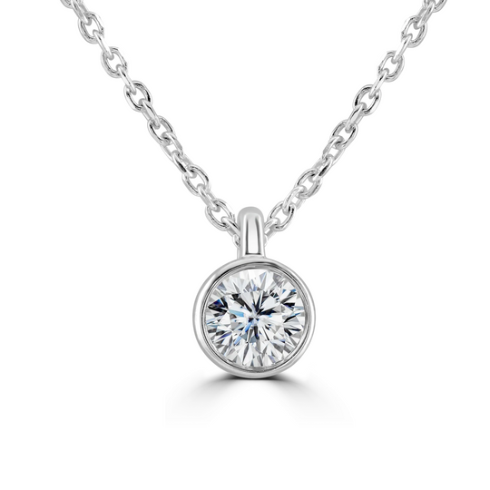 9ct White Gold bezel set Diamond Pendant on chain from 0.15ct to 0.50ct, view 3