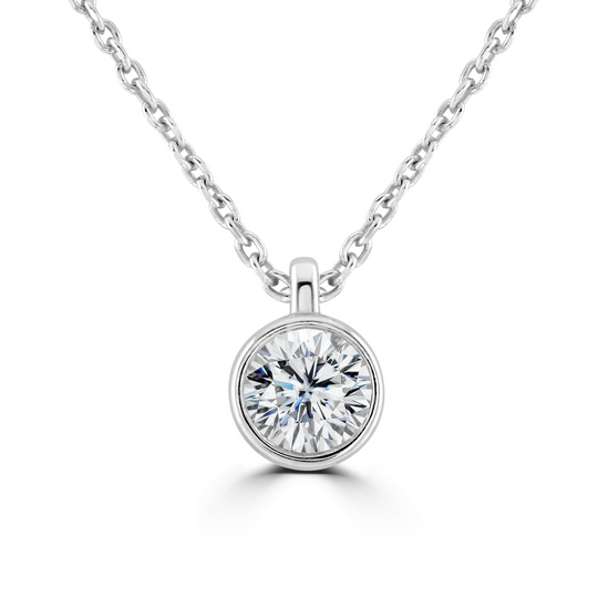 9ct White Gold bezel set Diamond Pendant on chain from 0.15ct to 0.50ct, view 4
