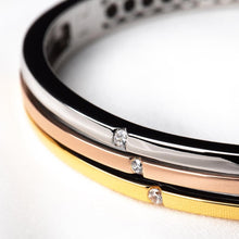 Load image into Gallery viewer, Sterling Silver 3 colour 3 strand, cz Hinged Bangle