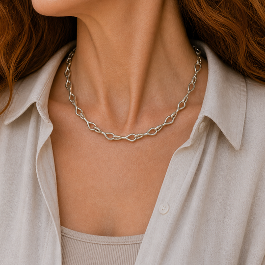 Sterling Silver Twisted Infinity Collar Necklace, view 2
