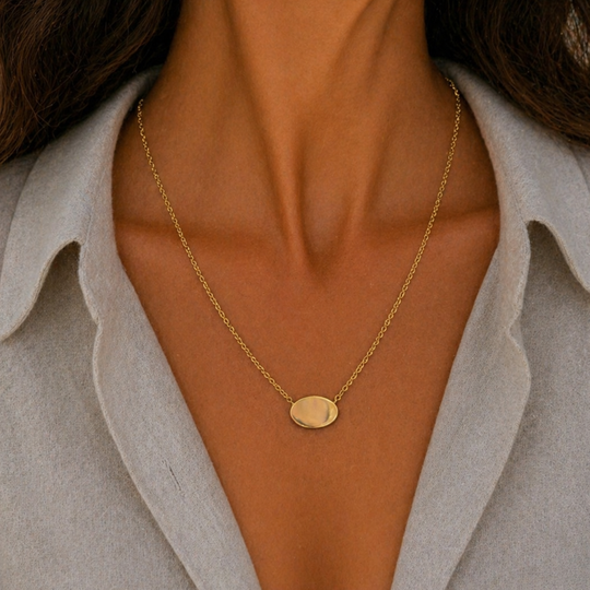 9ct Gold Oval Disc Necklace, view 2