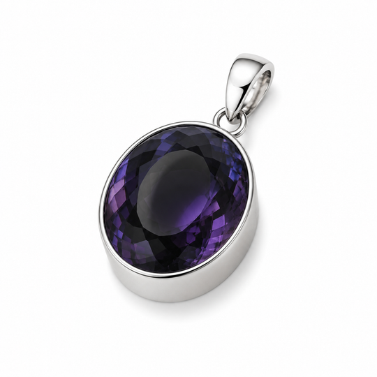 Sterling Silver Indigo Synthetic Quartz Oval Pendant