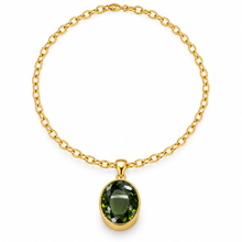 Load image into Gallery viewer, Gold Vermeil Dark Green Synthetic Quartz Oval Pendant Necklace
