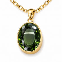 Load image into Gallery viewer, Gold Vermeil Dark Green Synthetic Quartz Oval Pendant Necklace