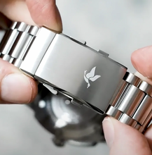 Load image into Gallery viewer, Belmont Dive Watch Orange Dial on Steel Bracelet