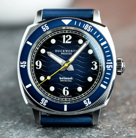 Belmont Dive Watch Blue Dial on Blue Rubber, view 4