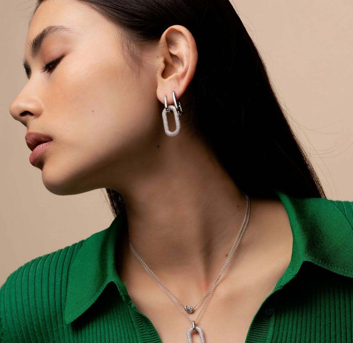 Ti Sento Slim Silver Hoop Earrings, view 5