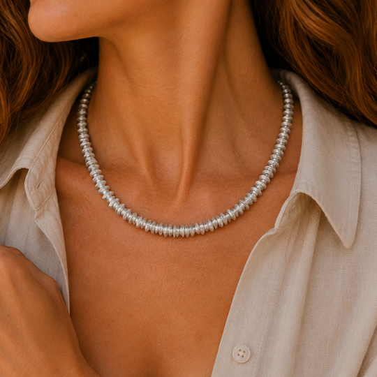 Sterling Silver Stacked Pebble Collar Necklace, view 2