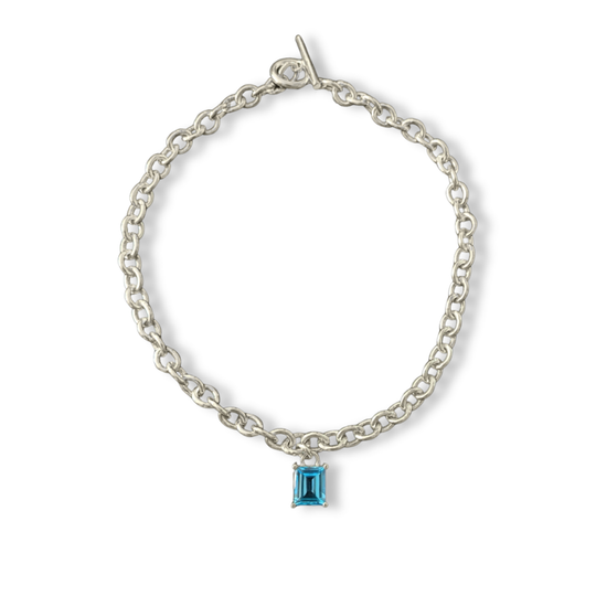 Sterling Silver Chunky Chain Necklace with Square Blue Topaz