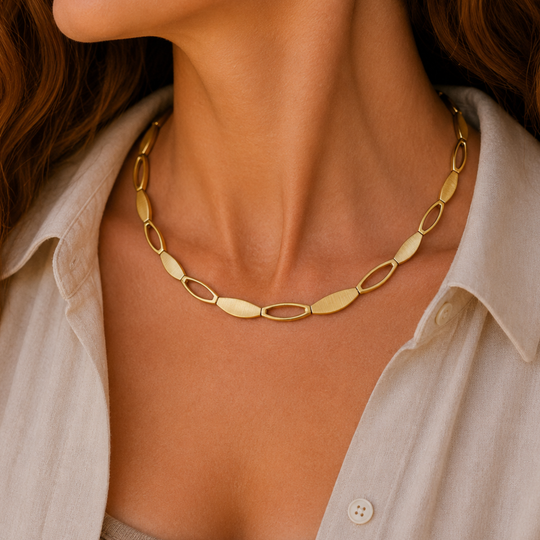 Gold Vermeil Alternating Link Collar Necklace, view 2