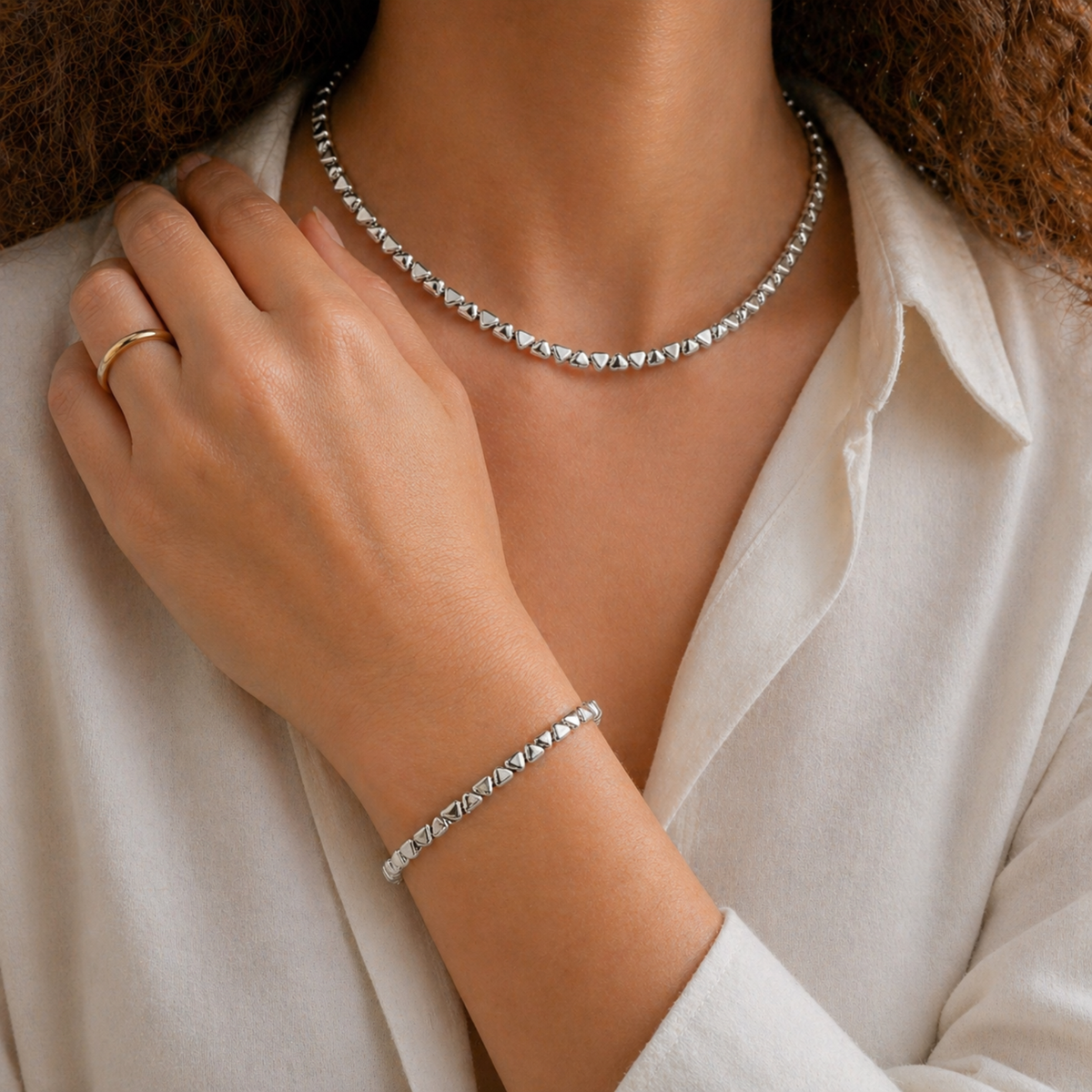 Sterling Silver Textured Triangle Link Bracelet, view 3