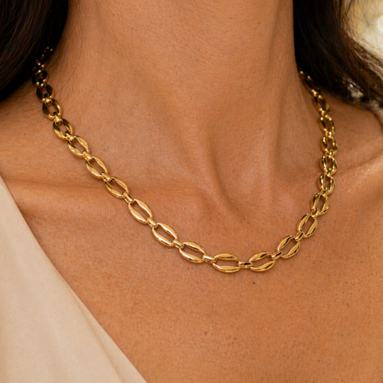Gold Vermeil Coffee Bean Link Collar Necklace, view 2