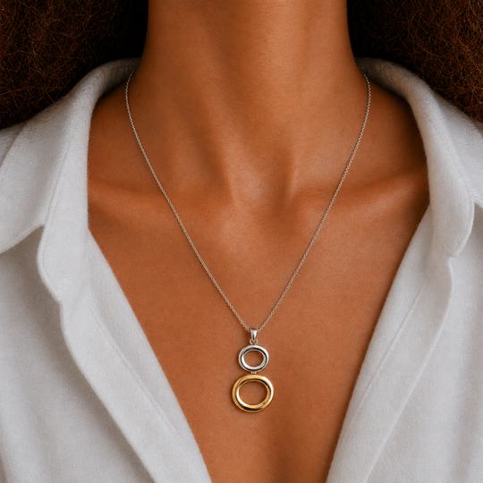 Sterling Silver and Gold Vermeil Stacked Oval Pendant Necklace, view 3