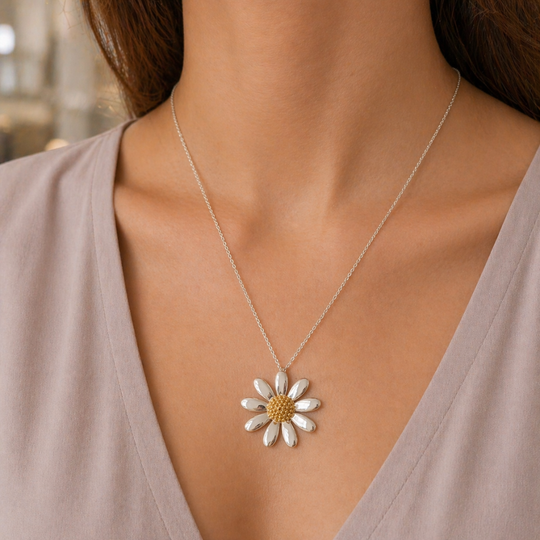Sterling Silver Daisy Pendant, view 3